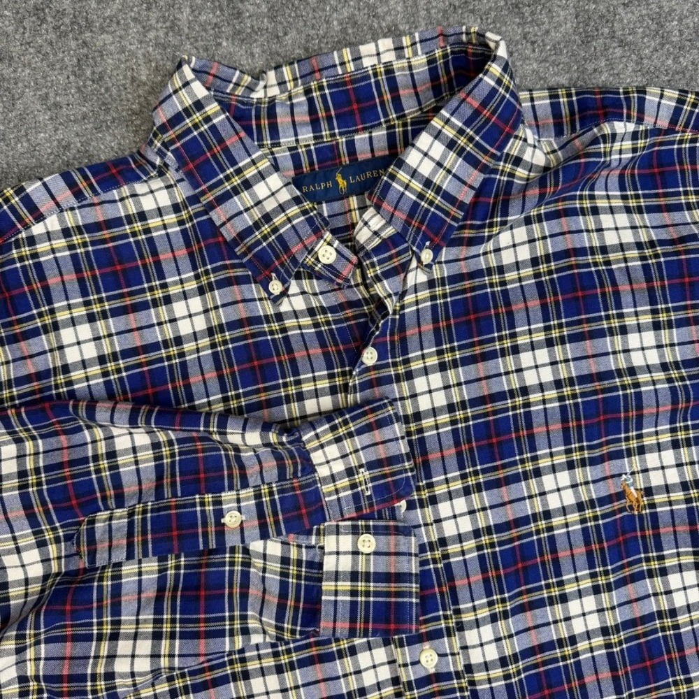Polo Ralph Lauren Button Down Shirt Mens 2XLT Blue Plaid Cotton Tall Long Sleeve